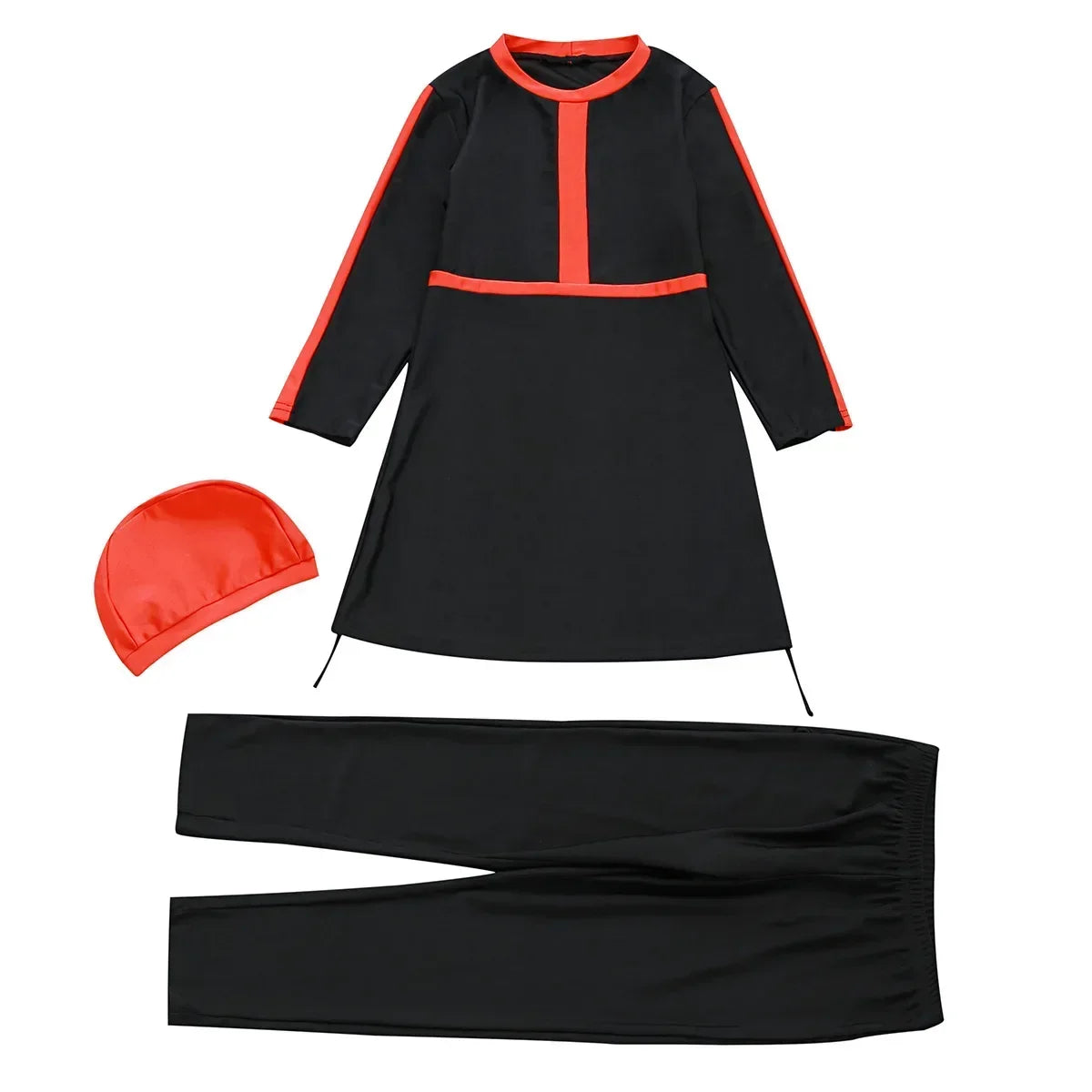Muslim Kids Girls 3PCS Set Burkini Modest Islamic Hijab Tops Pants Swimsuit Arabic Swimwear Bathing Suit Conservative Swimming