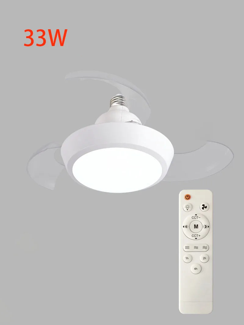 52CM Ceiling Fan Light Suitable for E27 Base Silent Retractable Blade with Remote Control Room Lighting Small Electric Fan