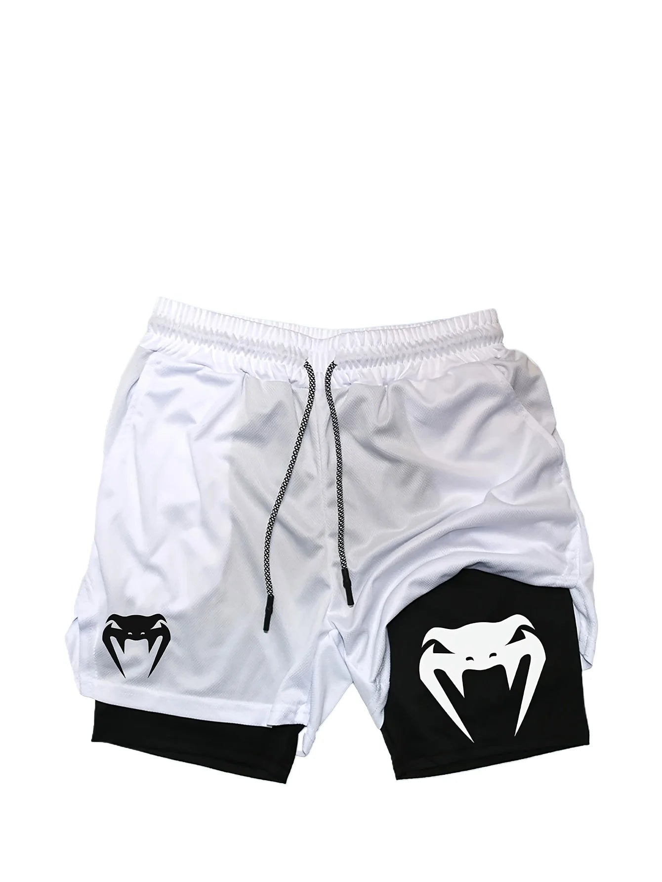 Men'S 2-In-1 Quick Drying Training Shorts with Elastic Waistband and Drawstring, Breathable and Moisture Absorbing Sports Shorts