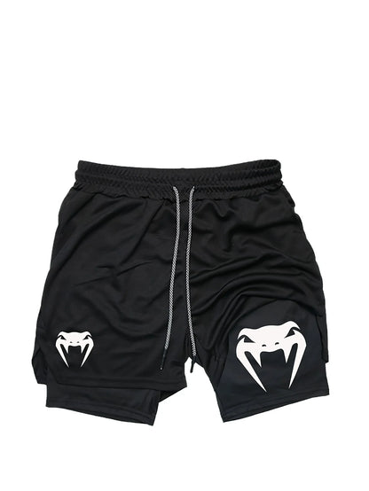 Men'S 2-In-1 Quick Drying Training Shorts with Elastic Waistband and Drawstring, Breathable and Moisture Absorbing Sports Shorts
