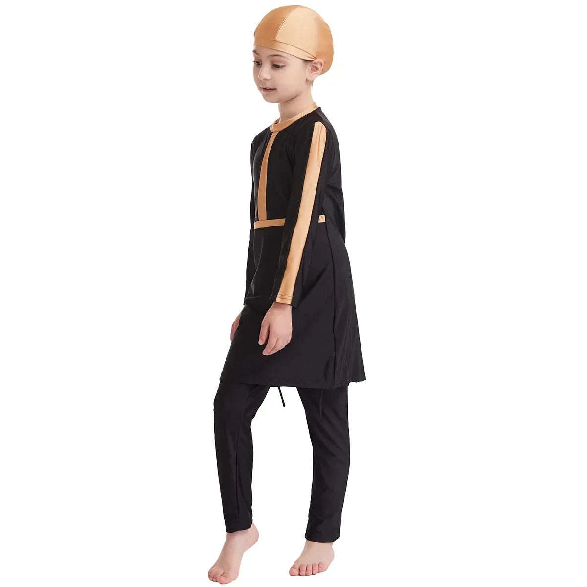 Muslim Kids Girls 3PCS Set Burkini Modest Islamic Hijab Tops Pants Swimsuit Arabic Swimwear Bathing Suit Conservative Swimming