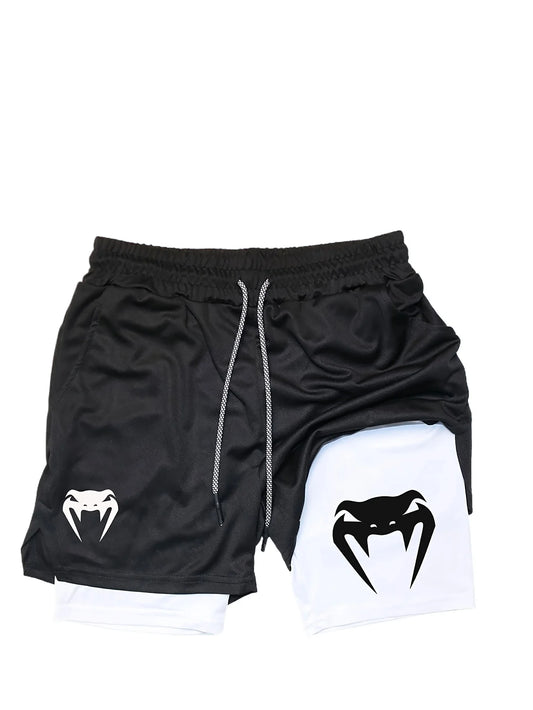 Men'S 2-In-1 Quick Drying Training Shorts with Elastic Waistband and Drawstring, Breathable and Moisture Absorbing Sports Shorts