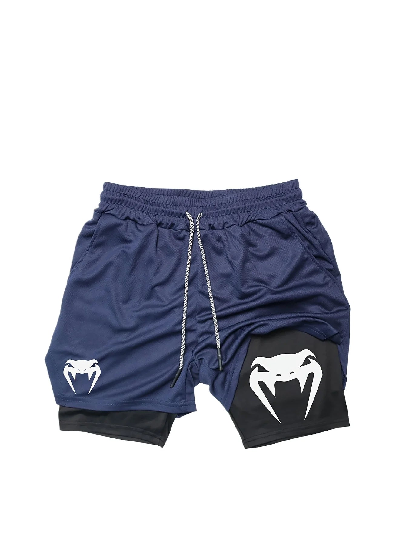 Men'S 2-In-1 Quick Drying Training Shorts with Elastic Waistband and Drawstring, Breathable and Moisture Absorbing Sports Shorts
