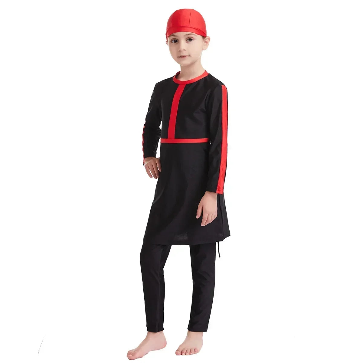 Muslim Kids Girls 3PCS Set Burkini Modest Islamic Hijab Tops Pants Swimsuit Arabic Swimwear Bathing Suit Conservative Swimming