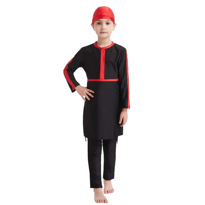 Muslim Kids Girls 3PCS Set Burkini Modest Islamic Hijab Tops Pants Swimsuit Arabic Swimwear Bathing Suit Conservative Swimming