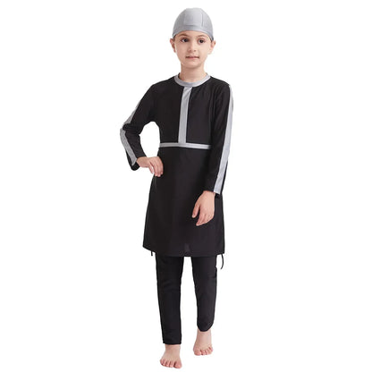 Muslim Kids Girls 3PCS Set Burkini Modest Islamic Hijab Tops Pants Swimsuit Arabic Swimwear Bathing Suit Conservative Swimming