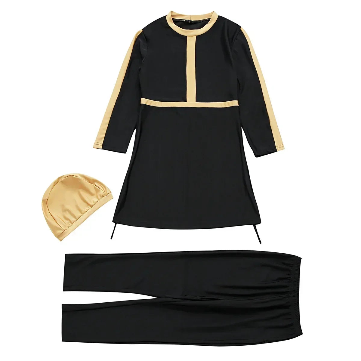 Muslim Kids Girls 3PCS Set Burkini Modest Islamic Hijab Tops Pants Swimsuit Arabic Swimwear Bathing Suit Conservative Swimming