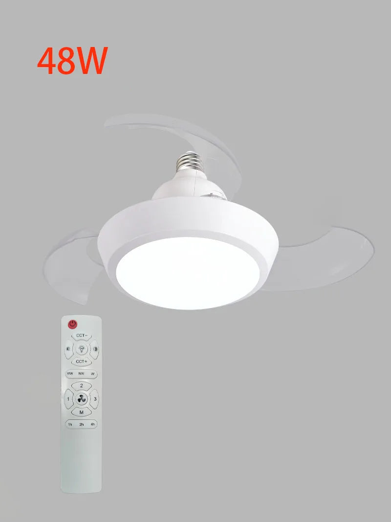 52CM Ceiling Fan Light Suitable for E27 Base Silent Retractable Blade with Remote Control Room Lighting Small Electric Fan