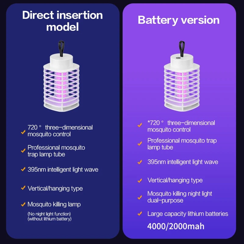 5V Silent Mosquito Killer Lamp, Portable Electric Swatter, Indoor Bedroom & Outdoor Mosquito Repeller Insect Fly Trap Bug Zapper