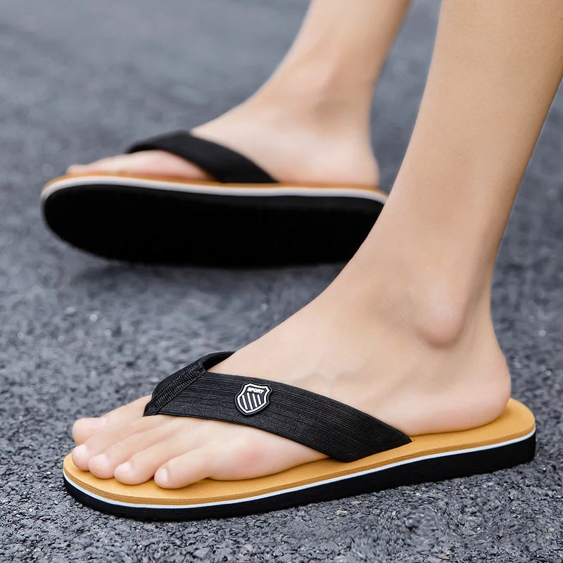 Men'S Casual Flip Flops Fashion Beach Shoes Men Summer Non-Slip Flat Slides Mens Slippers Indoor House Shoes Man Male Slipper