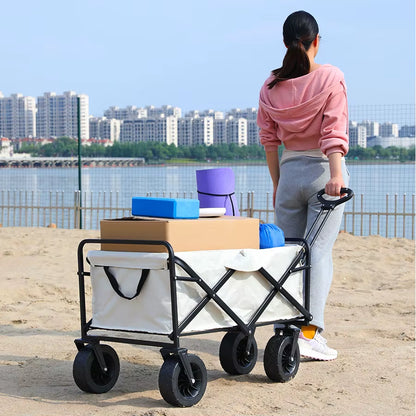 Large Weight Capacity Heavy Duty Wagon Cart Folding Wagon for Outdoor Garden Beach Wagon Camping Equipment with Cup Holders