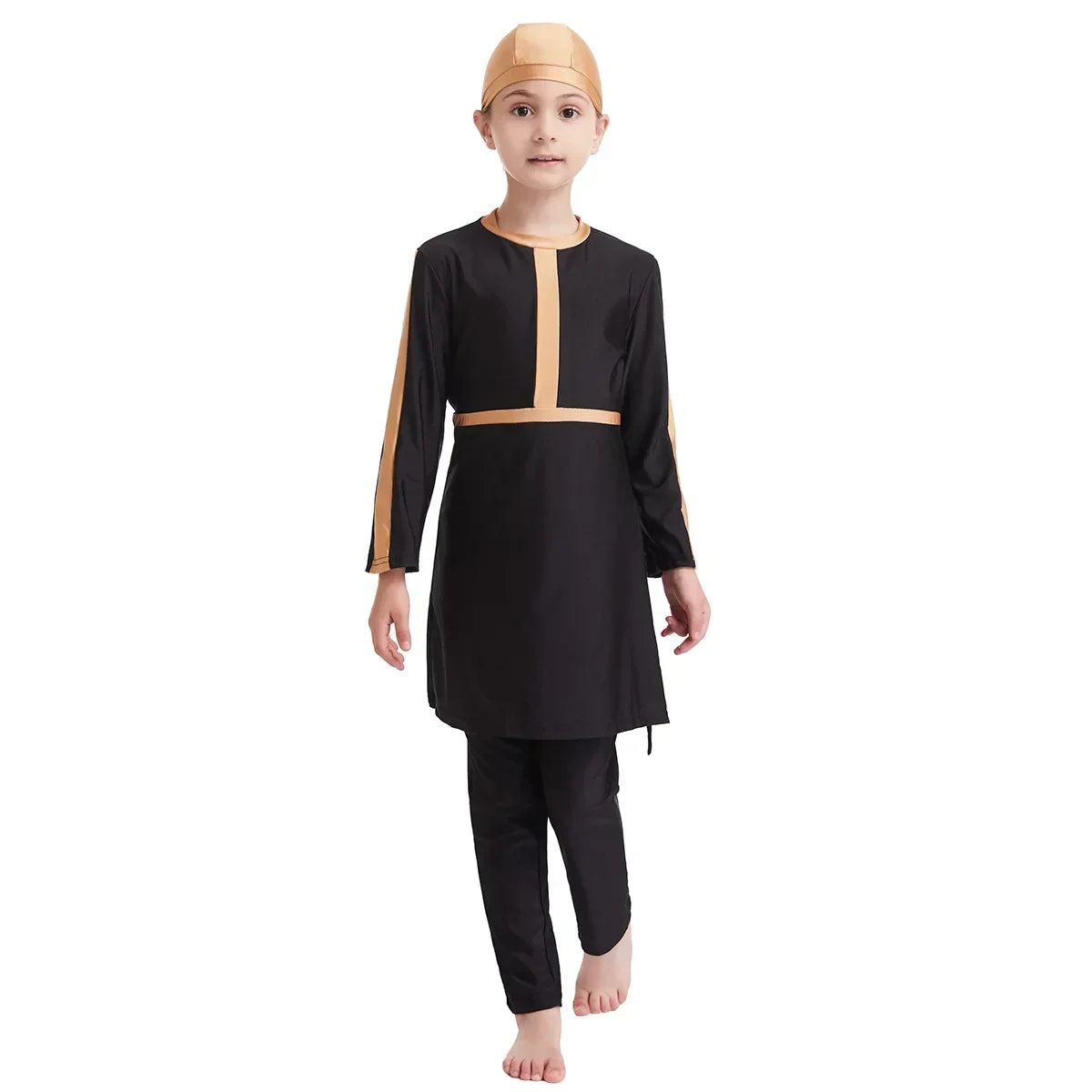 Muslim Kids Girls 3PCS Set Burkini Modest Islamic Hijab Tops Pants Swimsuit Arabic Swimwear Bathing Suit Conservative Swimming