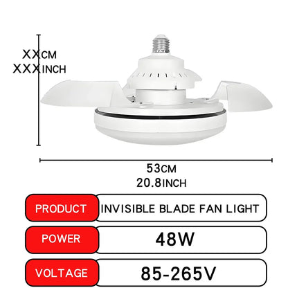 52CM Ceiling Fan Light Suitable for E27 Base Silent Retractable Blade with Remote Control Room Lighting Small Electric Fan