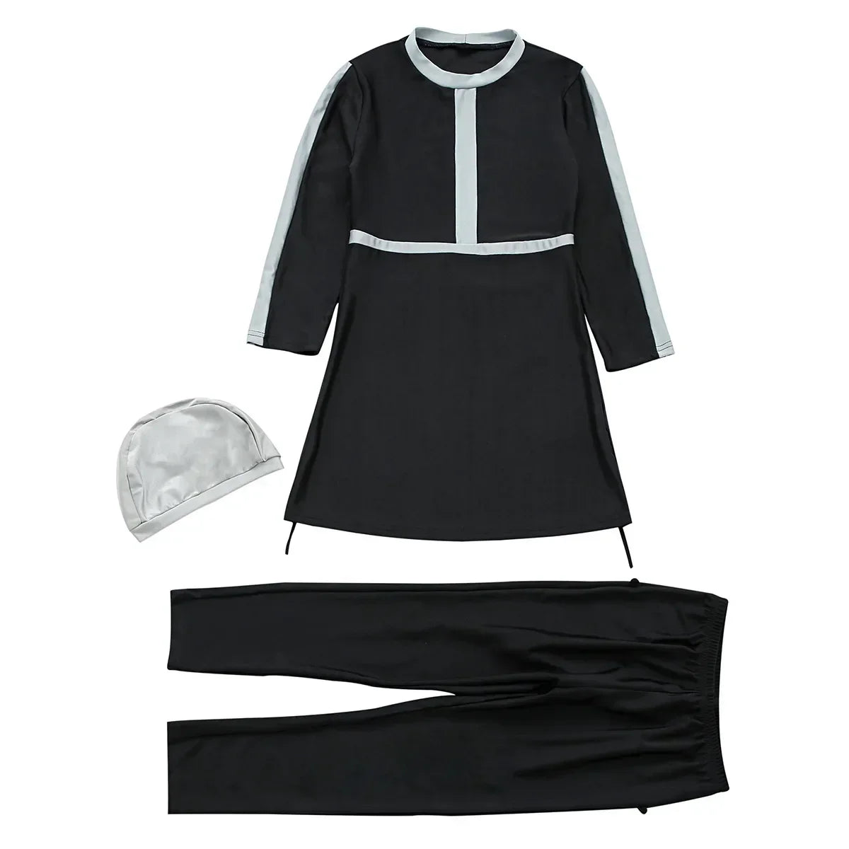 Muslim Kids Girls 3PCS Set Burkini Modest Islamic Hijab Tops Pants Swimsuit Arabic Swimwear Bathing Suit Conservative Swimming