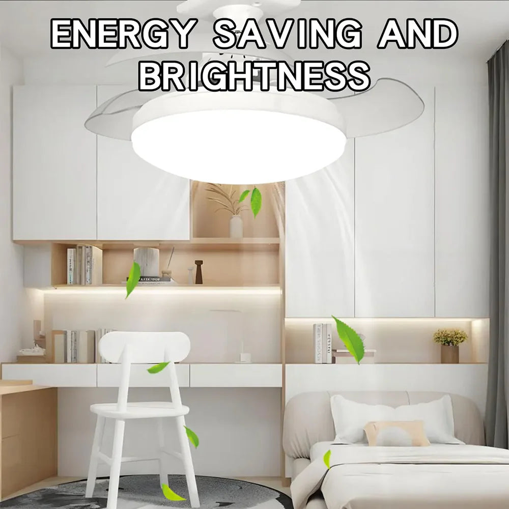 52CM Ceiling Fan Light Suitable for E27 Base Silent Retractable Blade with Remote Control Room Lighting Small Electric Fan