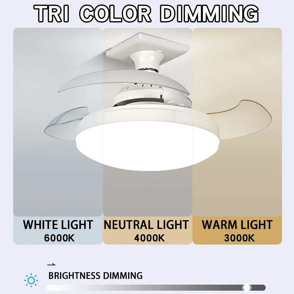 52CM Ceiling Fan Light Suitable for E27 Base Silent Retractable Blade with Remote Control Room Lighting Small Electric Fan